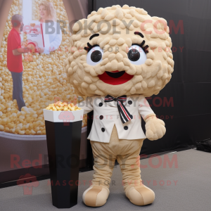 Tan Pop Corn mascot costume character dressed with a Blouse and Ties