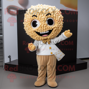 Tan Pop Corn mascot costume character dressed with a Blouse and Ties