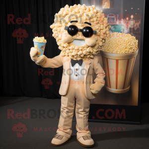 Tan Pop Corn mascot costume character dressed with a Blouse and Ties