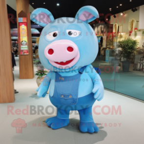 Sky Blue Pig mascot costume character dressed with a Flare Jeans and Anklets