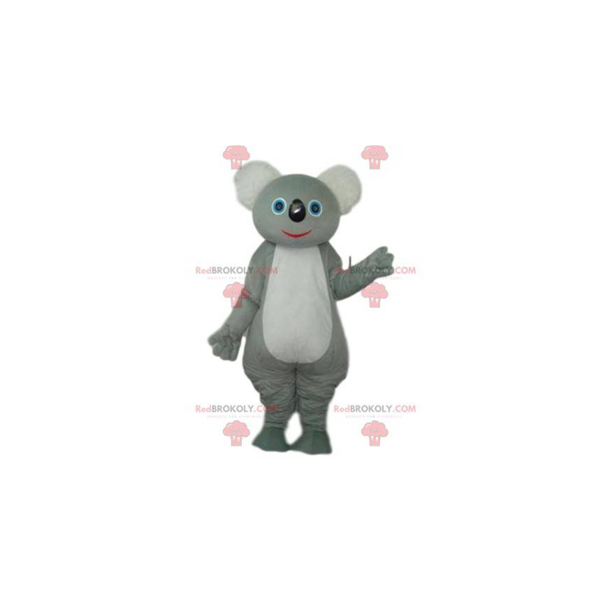Mascote coala cinza e branco. Fantasia de coala - Redbrokoly.com