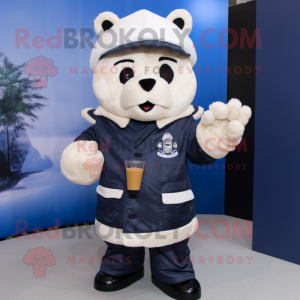 Navy Dim Sum mascot costume character dressed with a Parka and Gloves