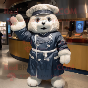 Navy Dim Sum mascot costume character dressed with a Parka and Gloves