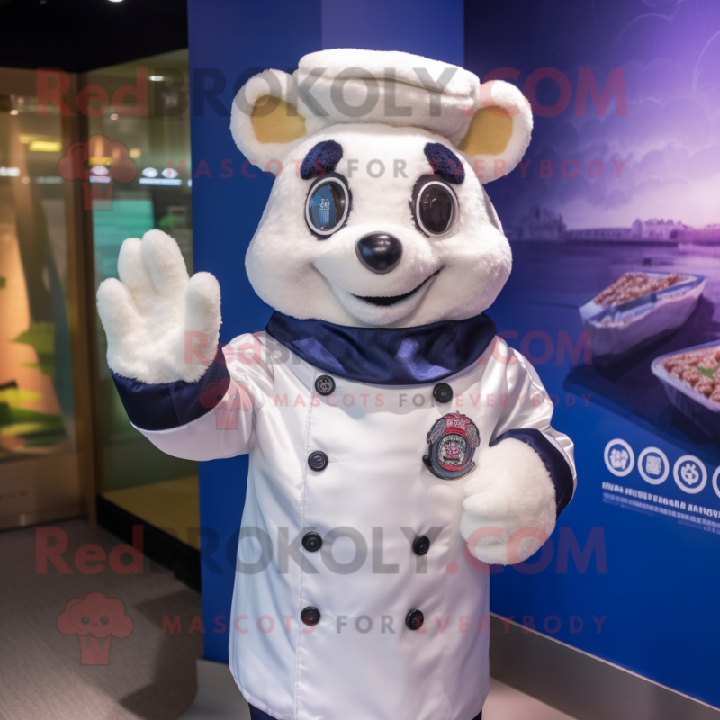 Navy Dim Sum mascot costume character dressed with a Parka and Gloves Navy Dim Sum mascot costume character dressed with a Parka and Gloves