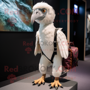 White Vulture mascot costume character dressed with a Romper and Messenger bags