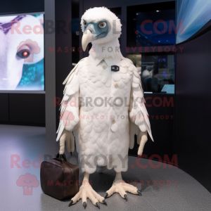 White Vulture mascot costume character dressed with a Romper and Messenger bags