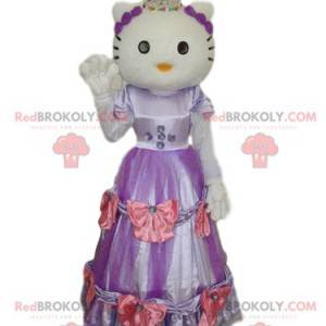 Hello Kitty maskot med en lila och rosa klänning -