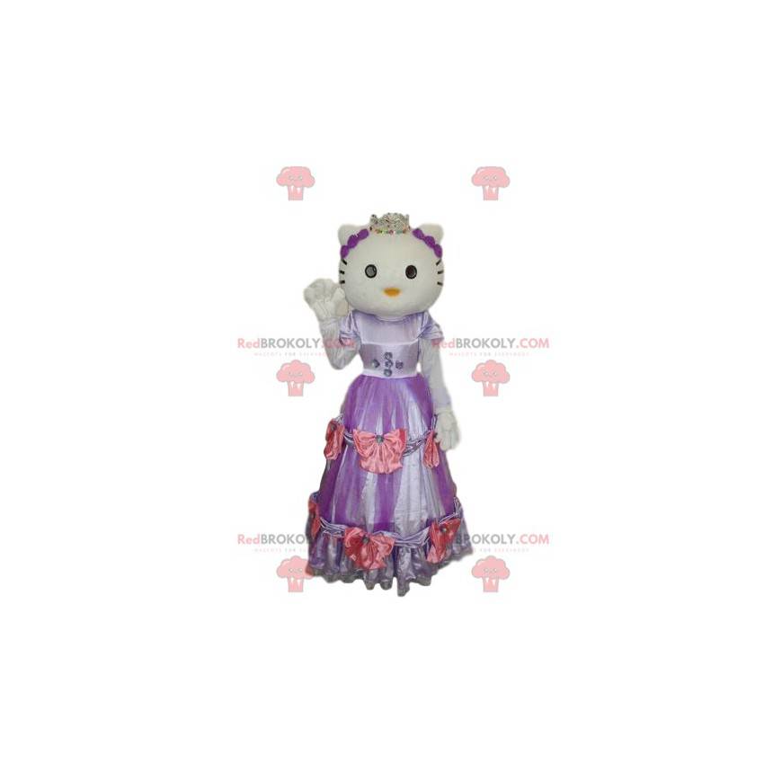 Mascota de Hello Kitty con un vestido morado y rosa -