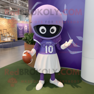 Lavender American Football Helmet mascot costume character dressed with a Midi Dress and Rings