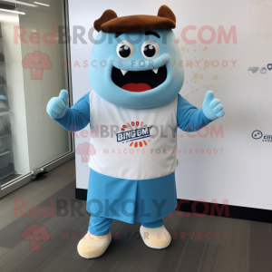 Sky Blue Bbq Ribs mascot costume character dressed with a Long Sleeve Tee and Lapel pins
