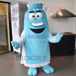 Sky Blue Bbq Ribs mascot costume character dressed with a Long Sleeve Tee and Lapel pins