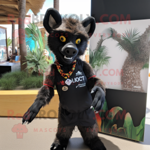 Black Hyena mascot costume character dressed with a Board Shorts and Earrings