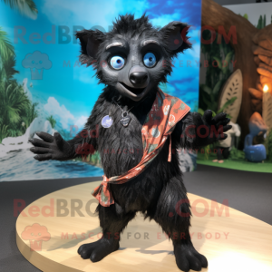 Black Hyena mascot costume character dressed with a Board Shorts and Earrings