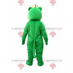 Hilarious green and yellow little monster mascot with bangs on