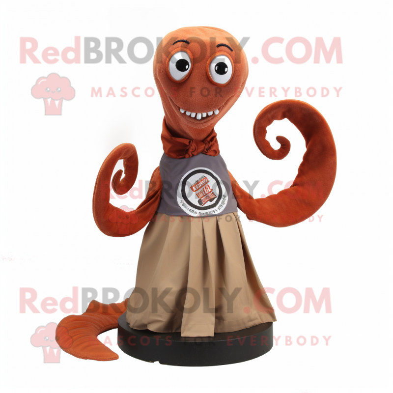 Rust Hydra mascot costume character dressed with a Circle Skirt and Pocket squares