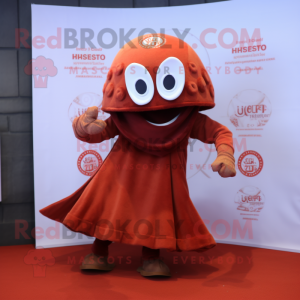 Rust Hydra mascot costume character dressed with a Circle Skirt and Pocket squares