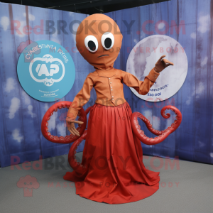 Rust Hydra mascot costume character dressed with a Circle Skirt and Pocket squares