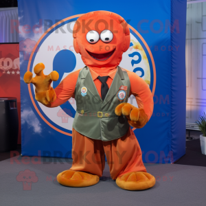 Rust Hydra mascot costume character dressed with a Circle Skirt and Pocket squares