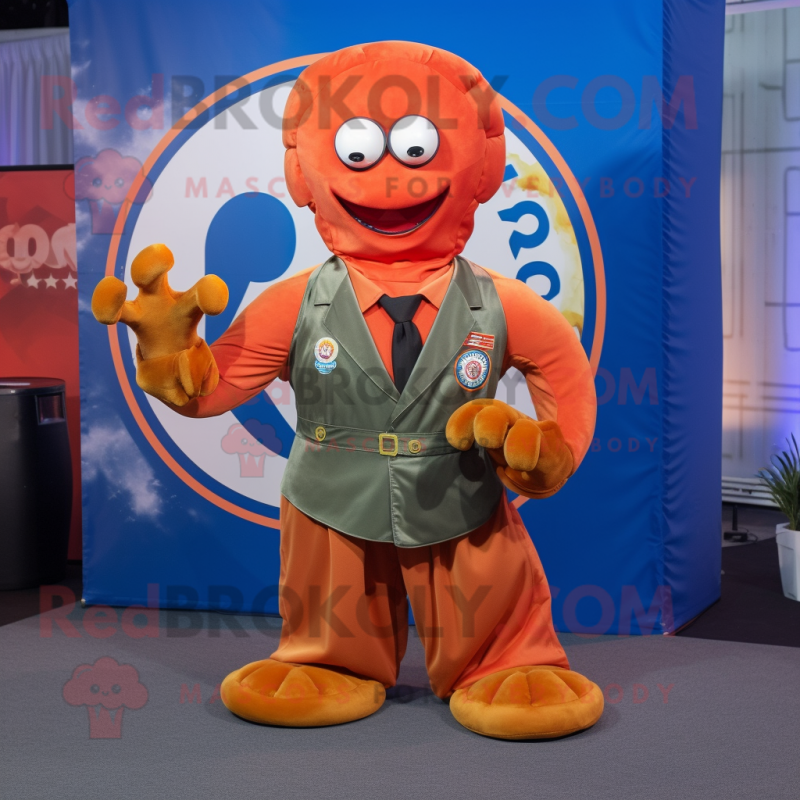 Rust Hydra mascot costume character dressed with a Circle Skirt and Pocket squares