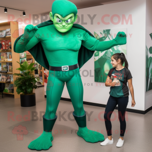 Forest Green Superhero mascot costume character dressed with a Mom Jeans and Anklets