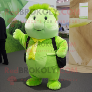 Lime Green Guinea Pig mascot costume character dressed with a Trousers and Suspenders