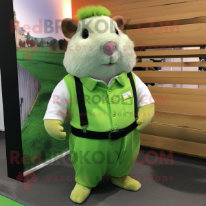 Lime Green Guinea Pig mascot costume character dressed with a Trousers and Suspenders