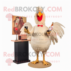 Beige Roosters mascot costume character dressed with a Cocktail Dress and Foot pads