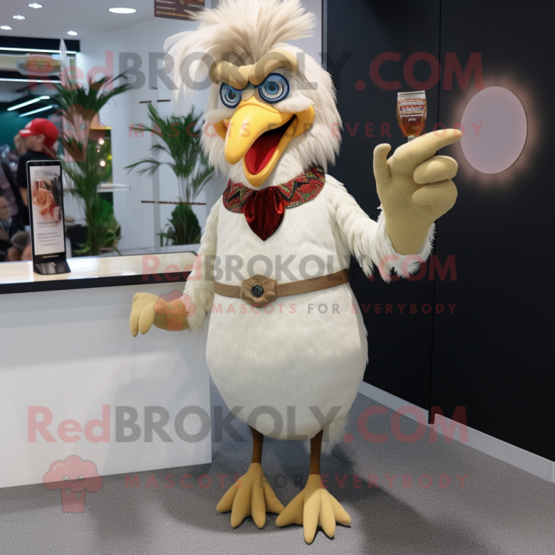 Beige Roosters mascot costume character dressed with a Cocktail Dress and Foot pads