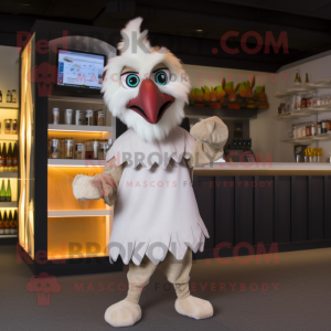 Beige Roosters mascot costume character dressed with a Cocktail Dress and Foot pads