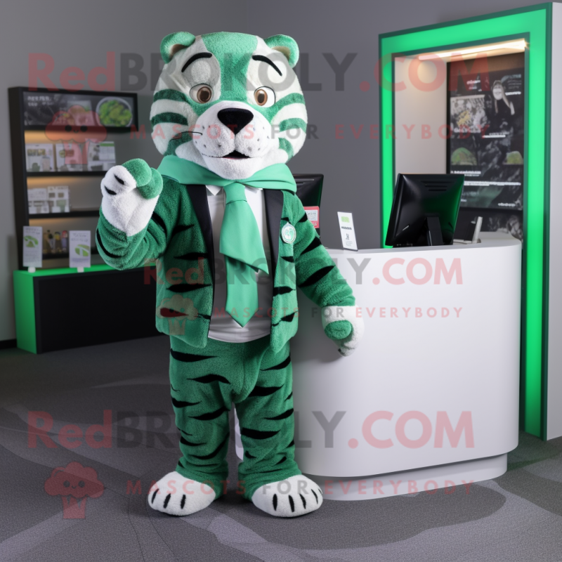 Green Tiger mascot costume character dressed with a Suit Jacket and Scarves Green Tiger mascot costume character dressed with a Suit Jacket and Scarves