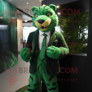 Green Tiger mascot costume character dressed with a Suit Jacket and Scarves