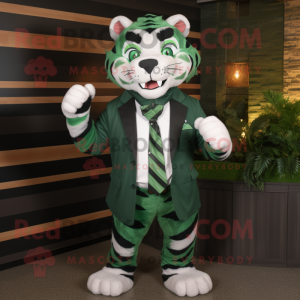 Green Tiger mascot costume character dressed with a Suit Jacket and Scarves