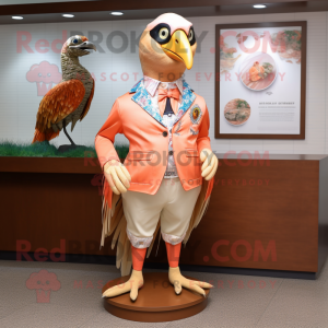 Peach Pheasant mascot costume character dressed with a Shorts and Ties