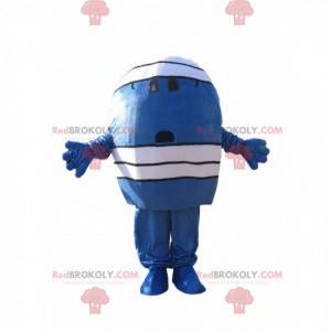 Mascotte de personnage bleu avec un bandage blanc -