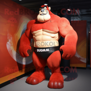 Röd Strongman maskot kostym...