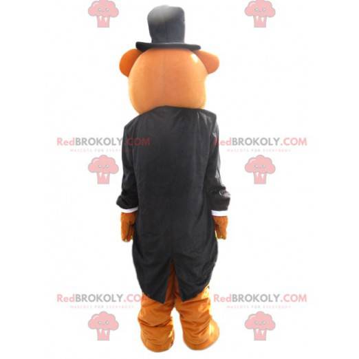 Mascotte d'ours marron avec une veste noire queue de pie -