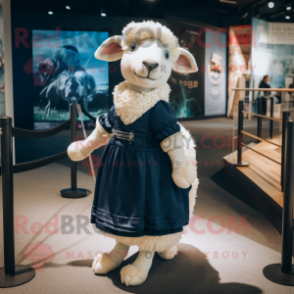 Navy Sheep mascot costume character dressed with a Wrap Skirt and Ties