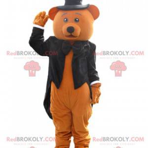 Mascotte d'ours marron avec une veste noire queue de pie -