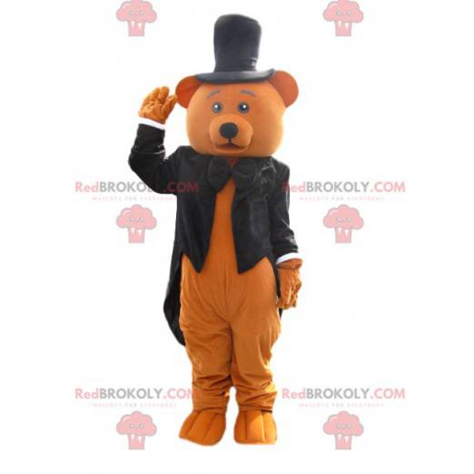 Brown bear mascot with a black tail coat - Redbrokoly.com