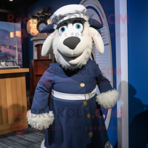 Navy Sheep mascot costume character dressed with a Wrap Skirt and Ties