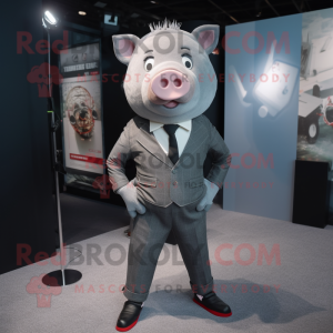 Gray Pig maskot kostume...