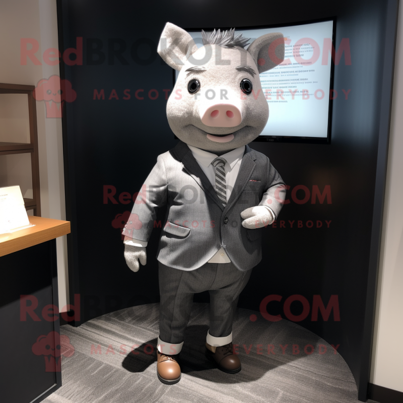 Gray Pig mascot costume character dressed with a Suit Pants and Pocket squares Gray Pig mascot costume character dressed with a Suit Pants and Pocket squares