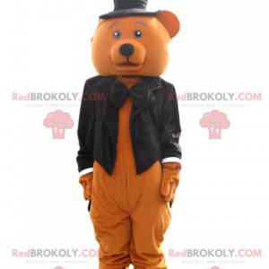 Mascotte d'ours marron avec une veste noire queue de pie -