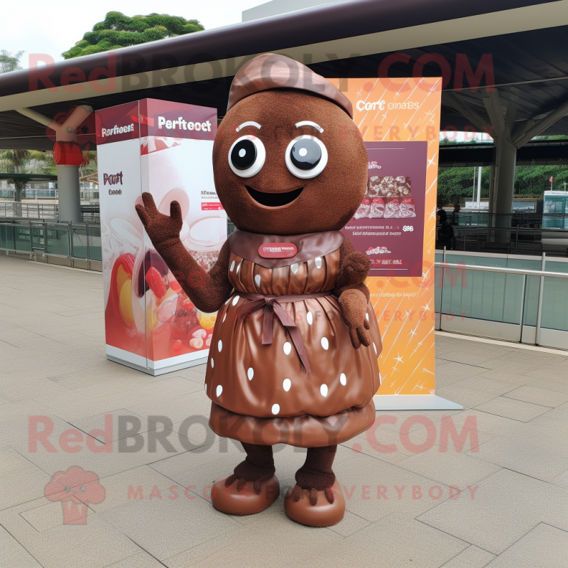 Rust Chocolates mascot costume character dressed with a Mini Dress and Headbands Rust Chocolates mascot costume character dressed with a Mini Dress and Headbands