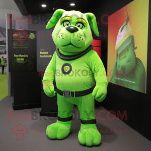 Lime Green Dog mascot costume character dressed with a Rash Guard and Cummerbunds