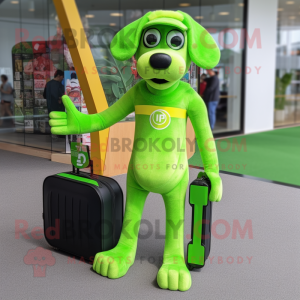 Lime Green Dog mascot costume character dressed with a Rash Guard and Cummerbunds