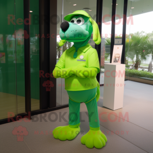 Lime Green Dog mascot costume character dressed with a Rash Guard and Cummerbunds