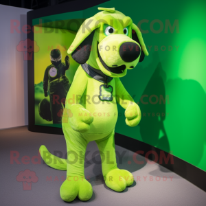 Lime Green Dog mascot costume character dressed with a Rash Guard and Cummerbunds