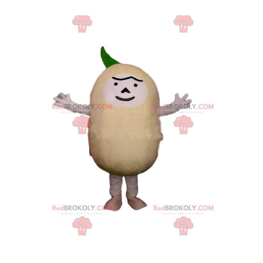 Mascotte de personnage crème avec une houpette verte - Mascotte de personnage crème avec une houpette verte -