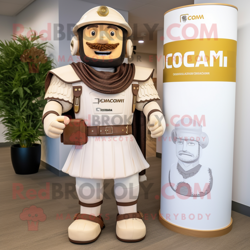 Cream Roman Soldier mascot costume character dressed with a Moto Jacket and Ties Cream Roman Soldier mascot costume character dressed with a Moto Jacket and Ties